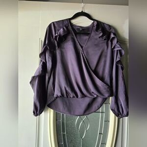 My Michelle Deep Purple Wrap Ruffle Blouse - Size Small